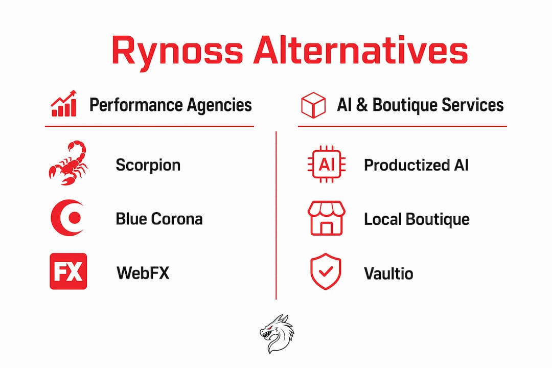 Infographic comparing Rynoss.com alternatives categories