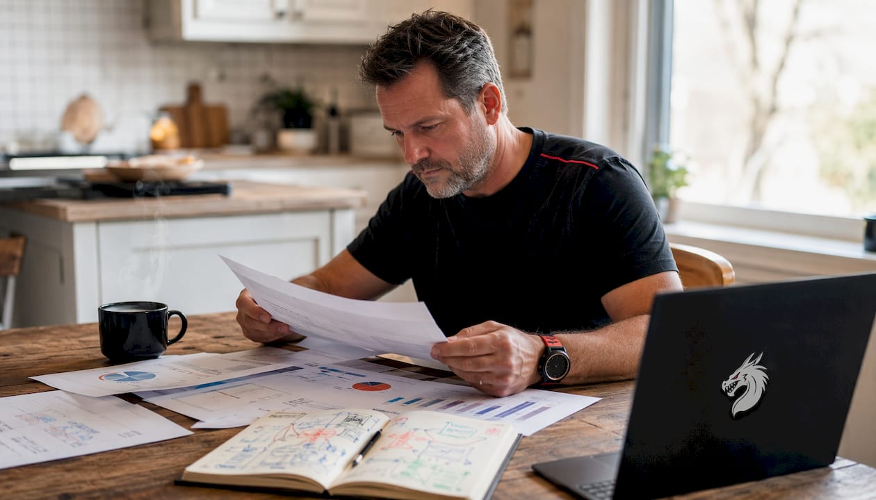 Contractor reviewing SEO strategy documents