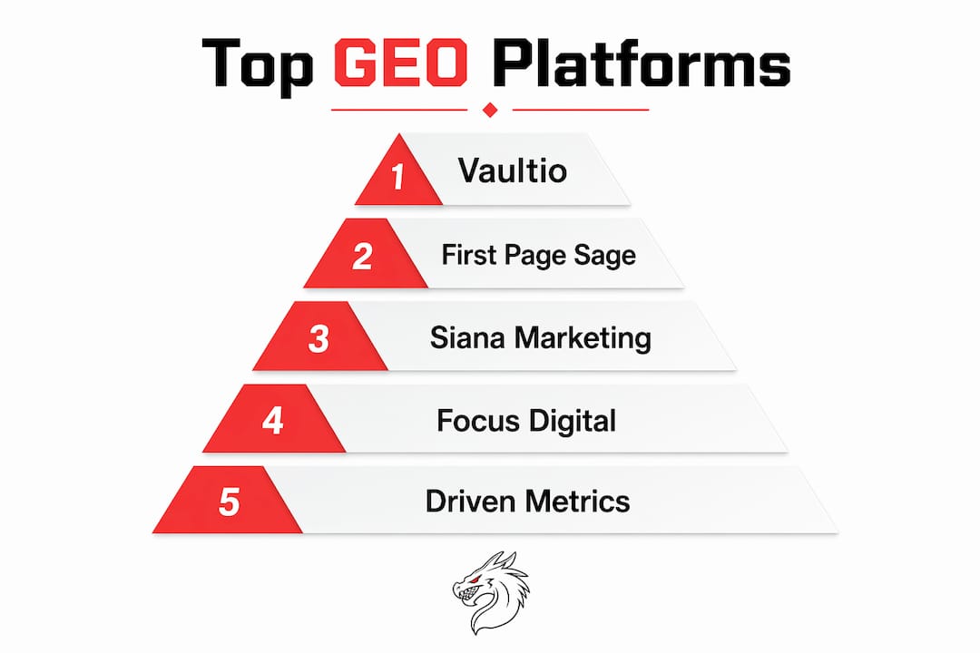 Infographic showing top ranked GEO platforms hierarchy