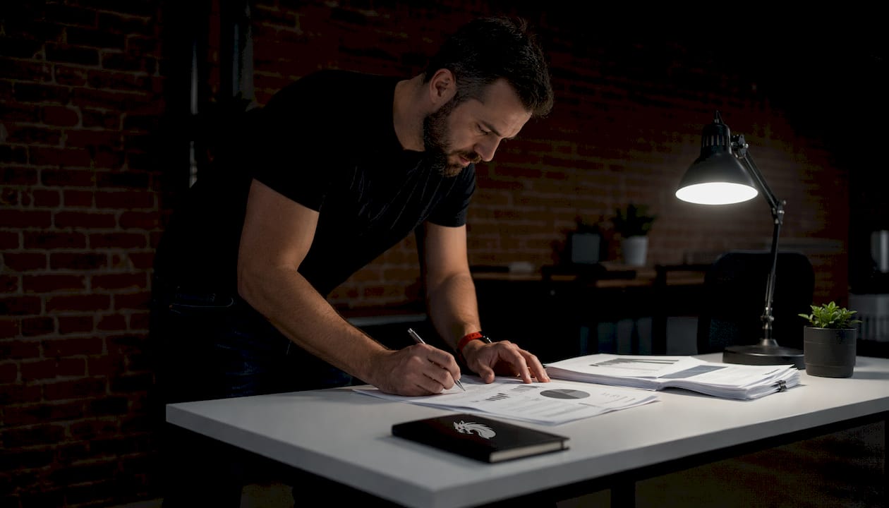 Contractor reviewing local SEO documents
