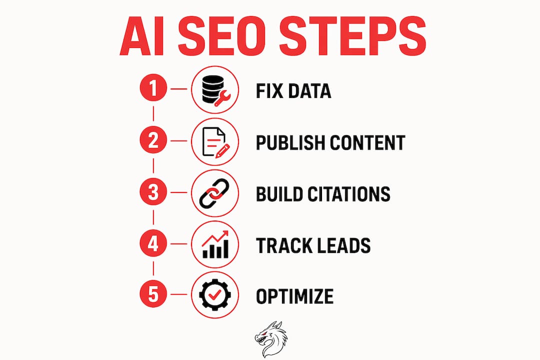 Infographic showing AI SEO steps for contractors