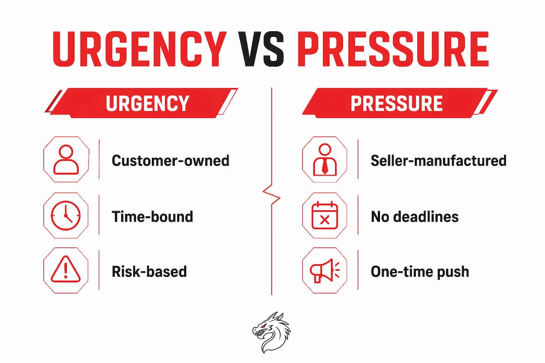 Infographic comparing urgency and pressure in sales