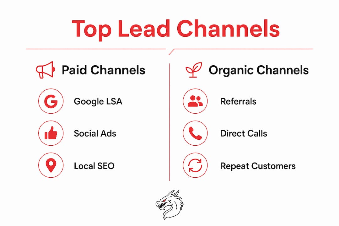 Infographic comparing paid vs organic appliance repair lead channels