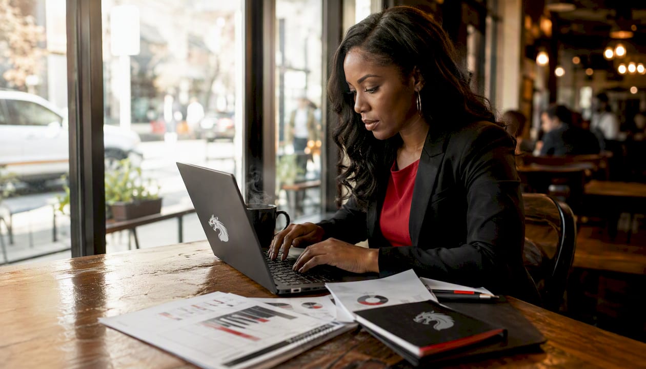 Woman monitoring AI brand mentions at desk