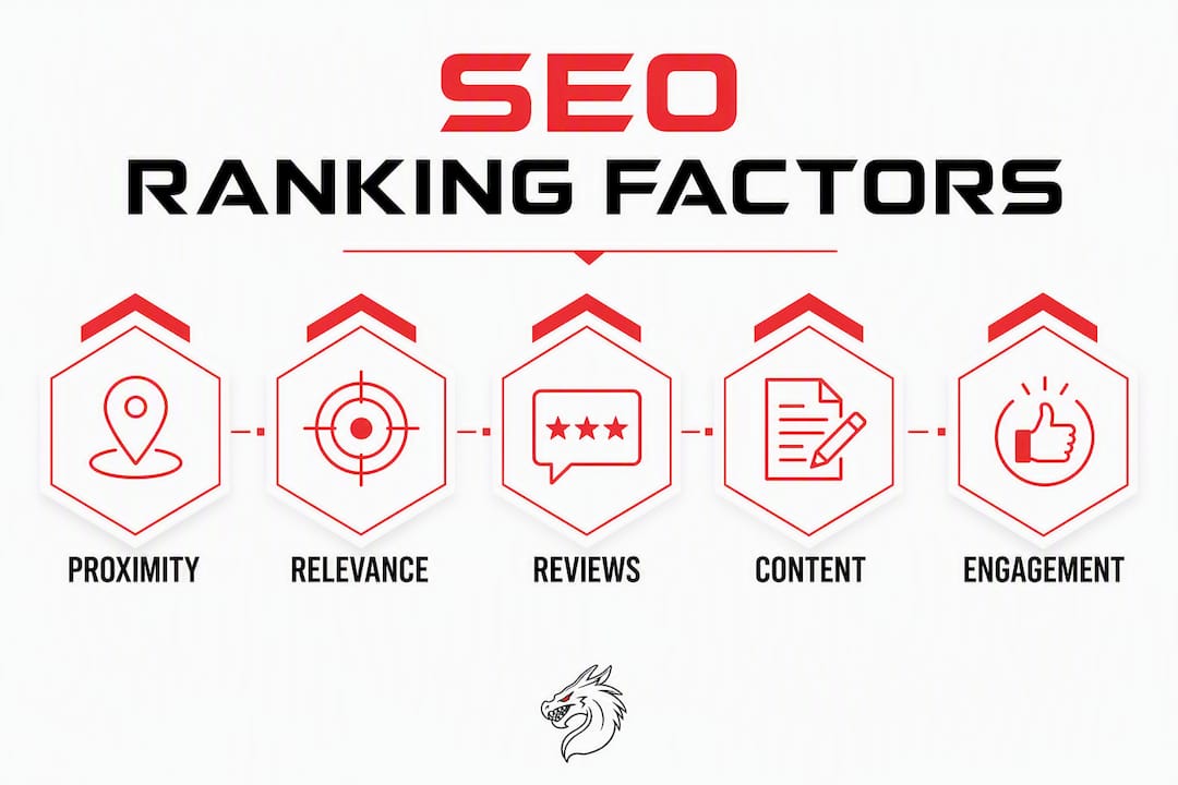 Infographic showing key local SEO ranking factors for plumbers