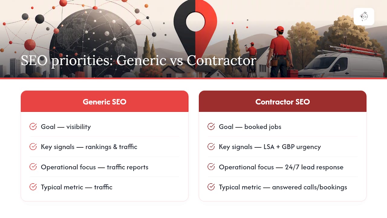 Why contractor SEO demands a specialist, not a generalist — overview diagram
