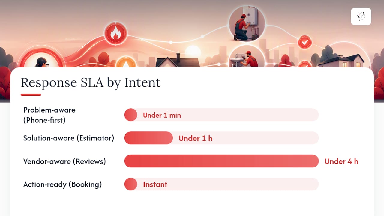Diagram of homeowner intent levels and funnel tactics with SLAs