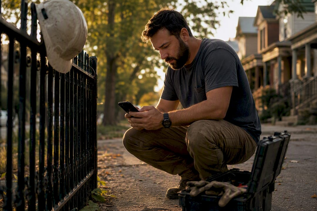 Contractor cross-checking phone number on device