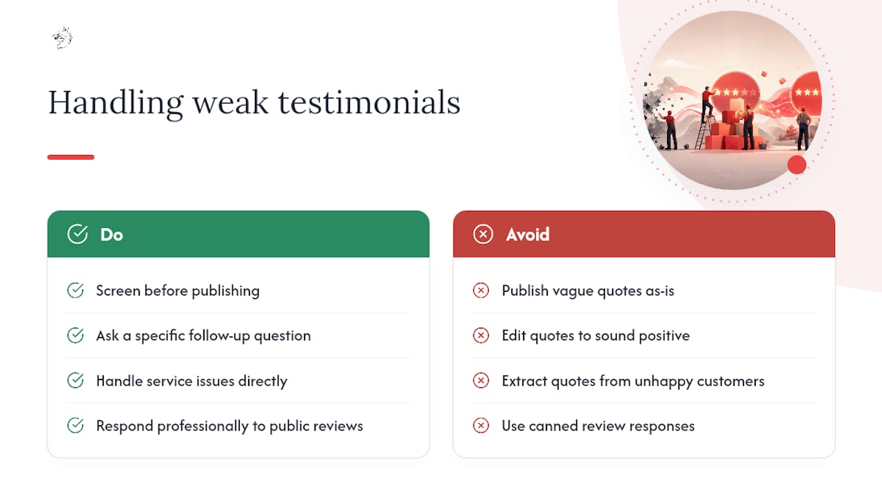Handling Negative or Low-Quality Testimonials — overview diagram