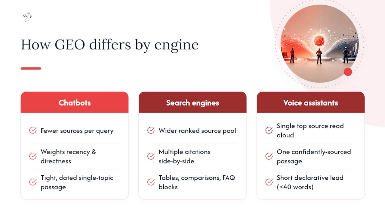 GEO tactics by search engine type