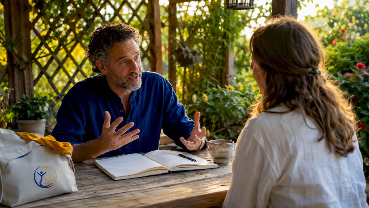 Health practitioner consulting patient indoors