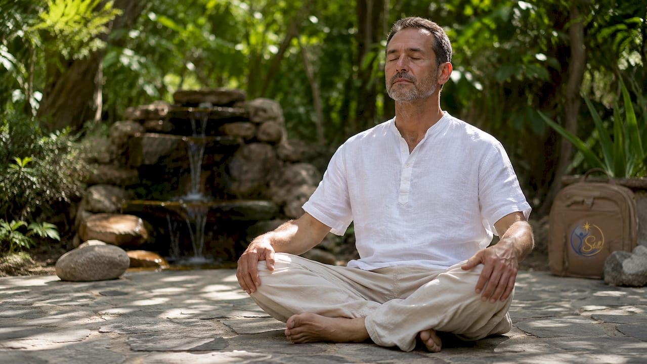 Hands resting on chest during mindful breathing