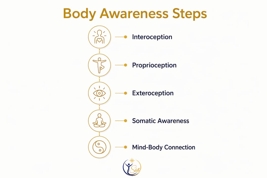 Infographic outlining steps of body awareness