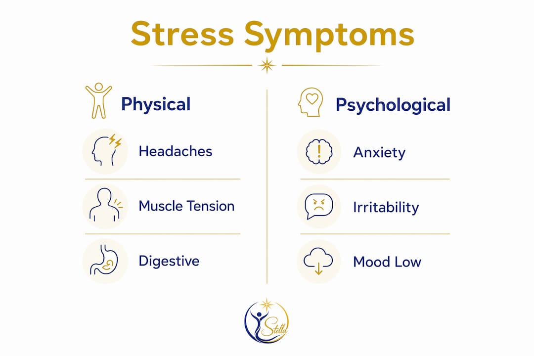 Infographic comparing physical and psychological stress symptoms