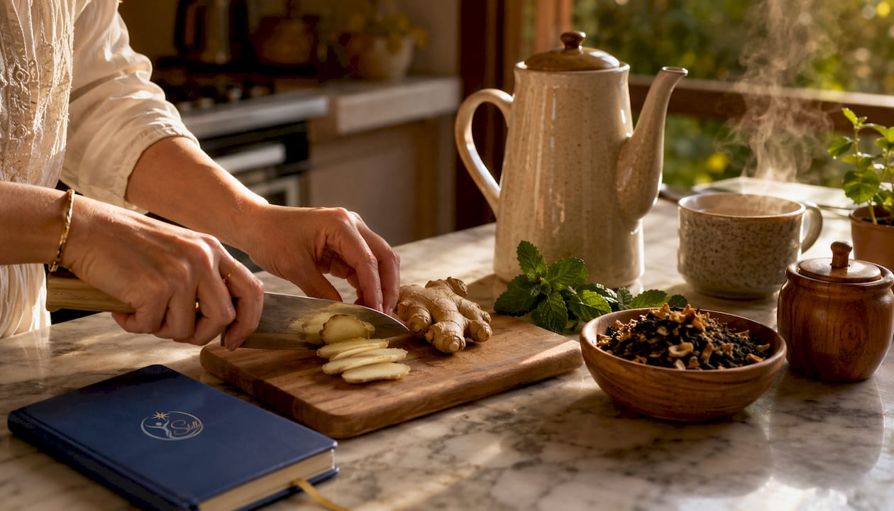 Preparing ginger tea for digestive health