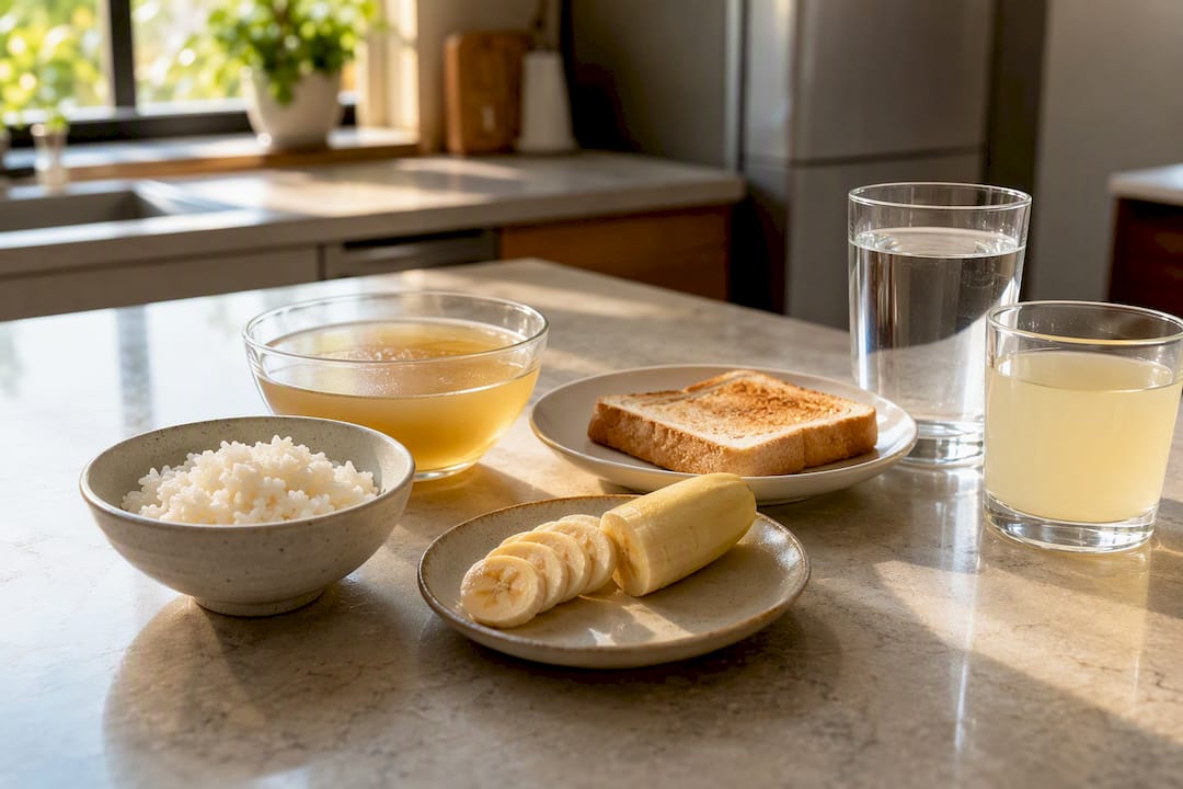 Bland foods and water for digestive support