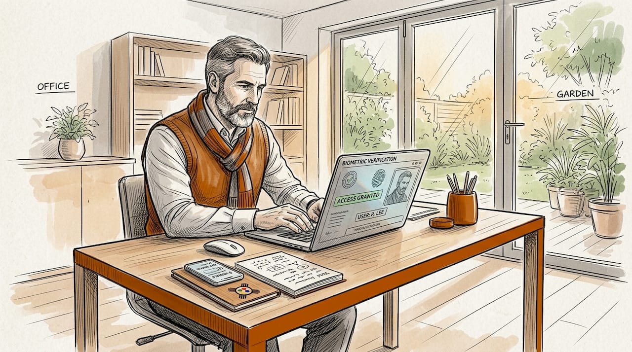 Professional working with biometric verification software