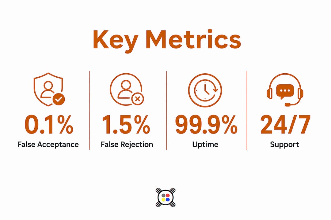 Infographic showing biometric SaaS performance metrics and business impact
