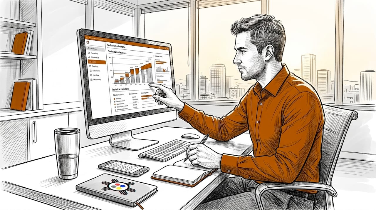 Startup founder reviewing technical charts