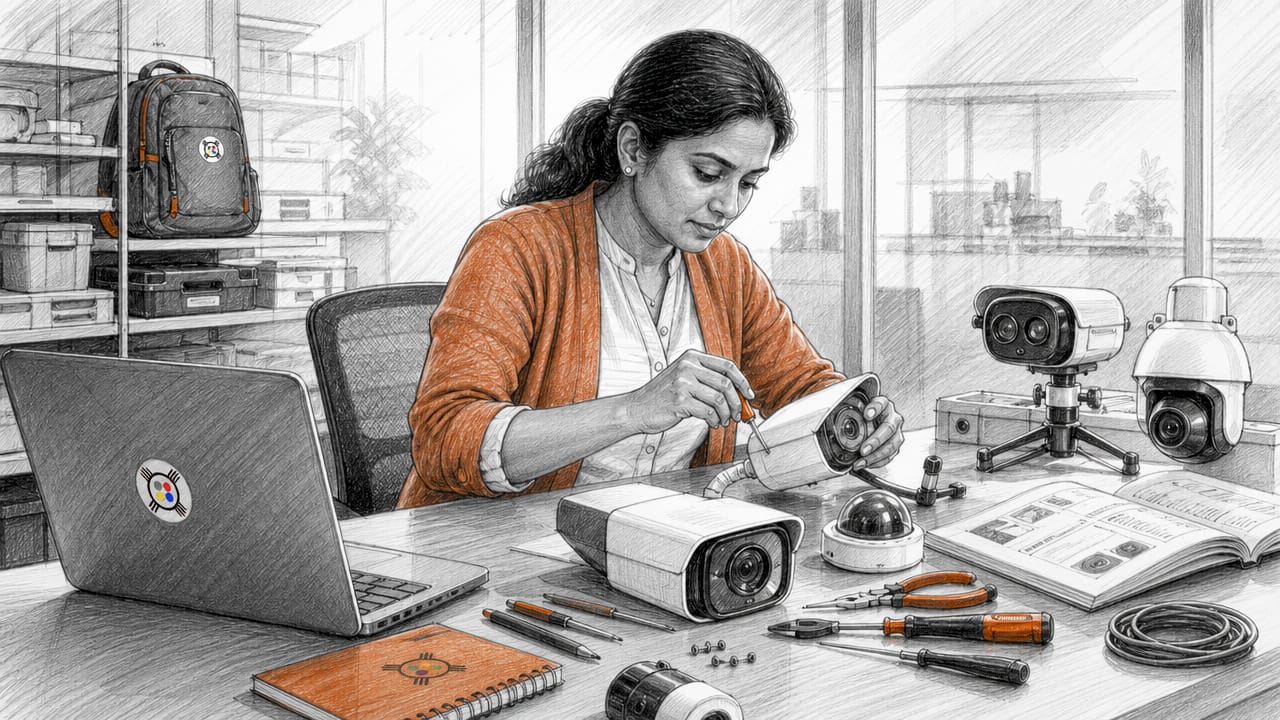 Technician adjusting AI security hardware components