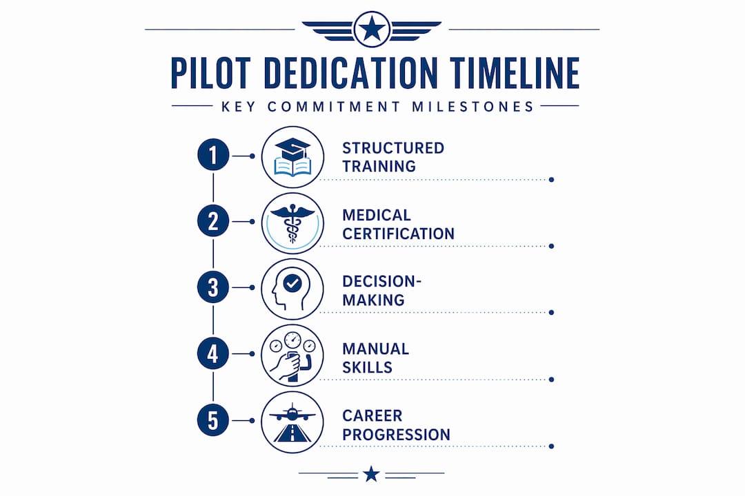 Infographic visualizing key stages in aviation career