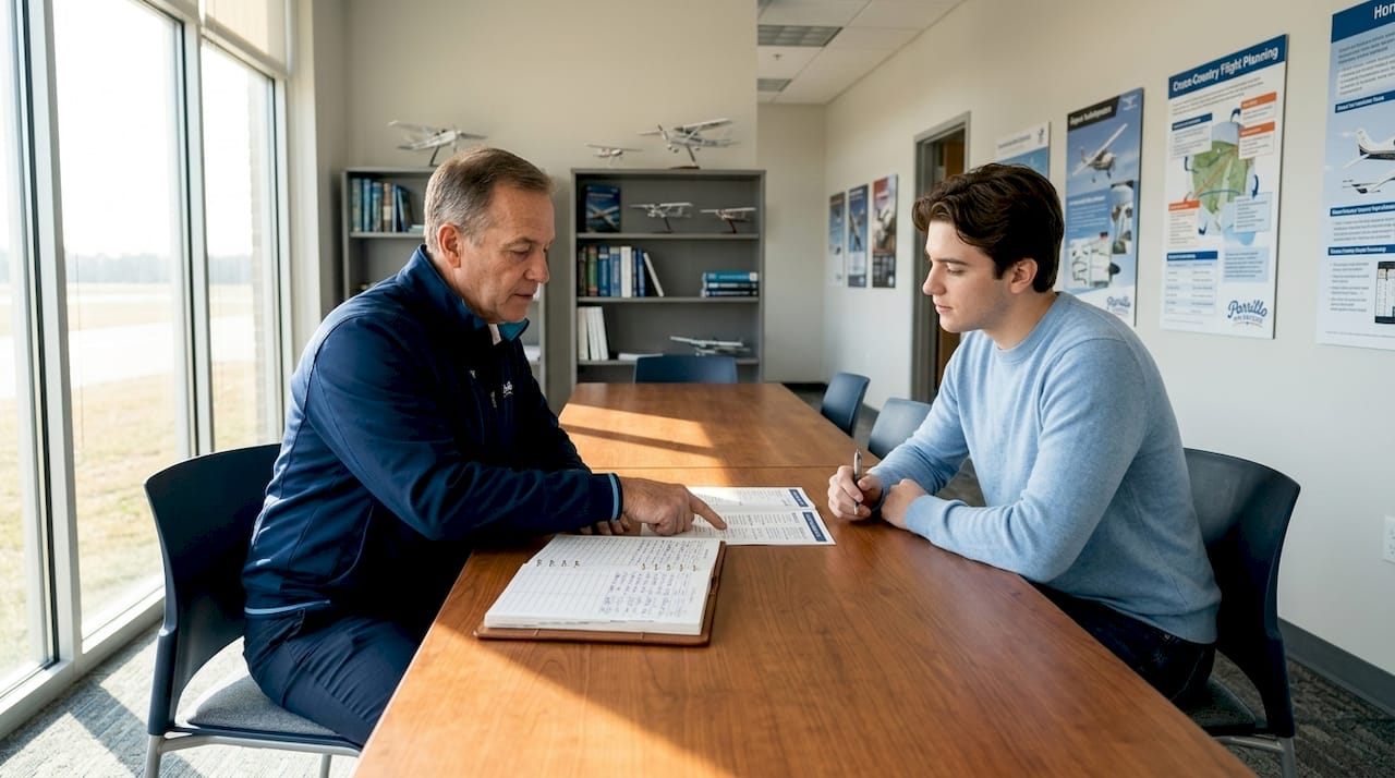 Instructor and student review flight training checklist