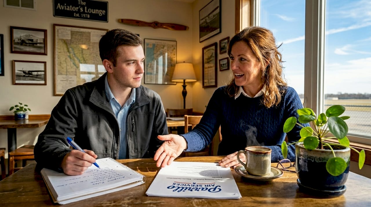 Flight instructor reviewing lesson plan with student