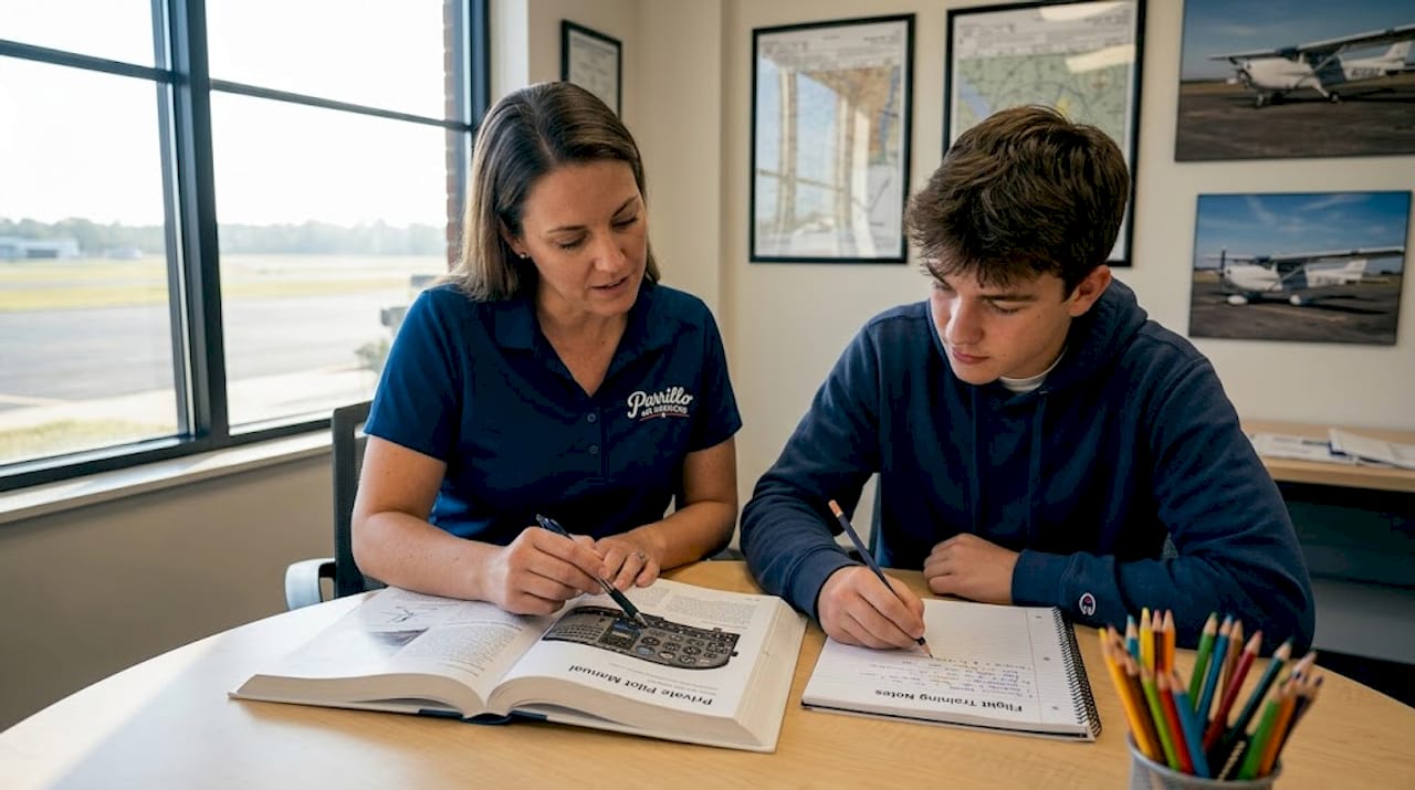 Instructor teaching student in classroom setting