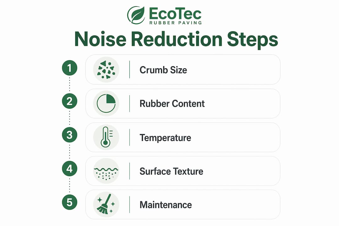 Infographic outlining rubber paving noise reduction steps