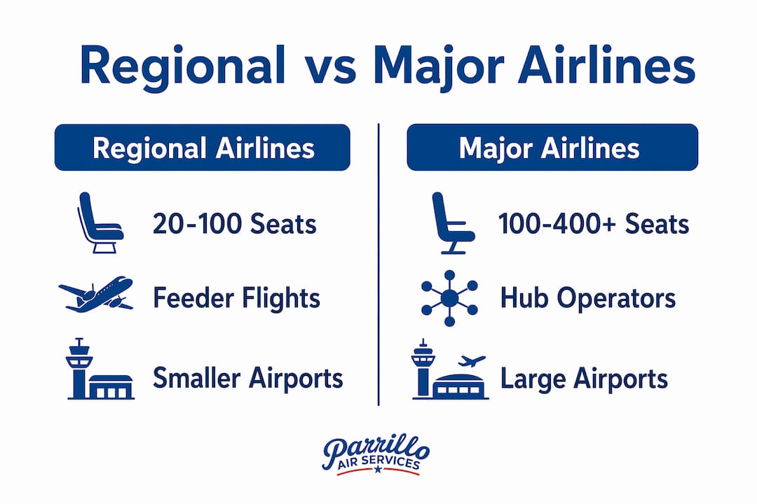 Infographic comparing regional and major airlines