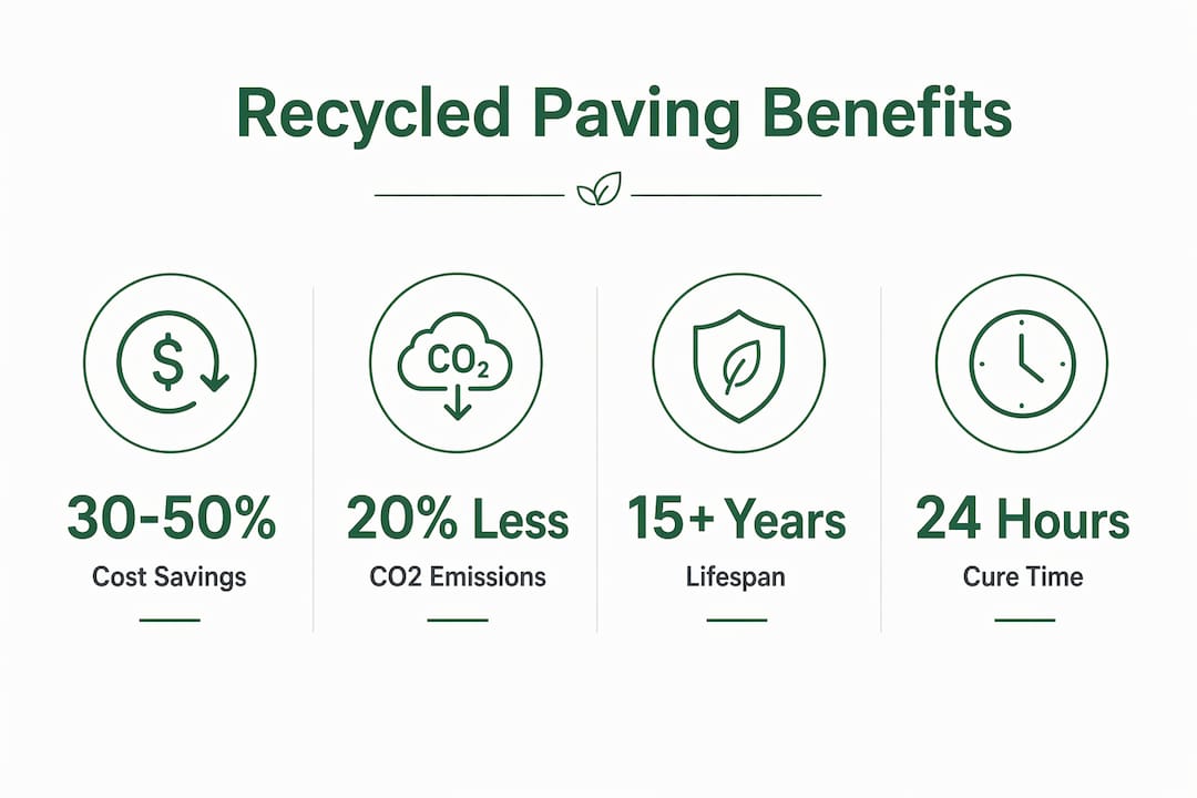Infographic illustrating key benefits of recycled paving