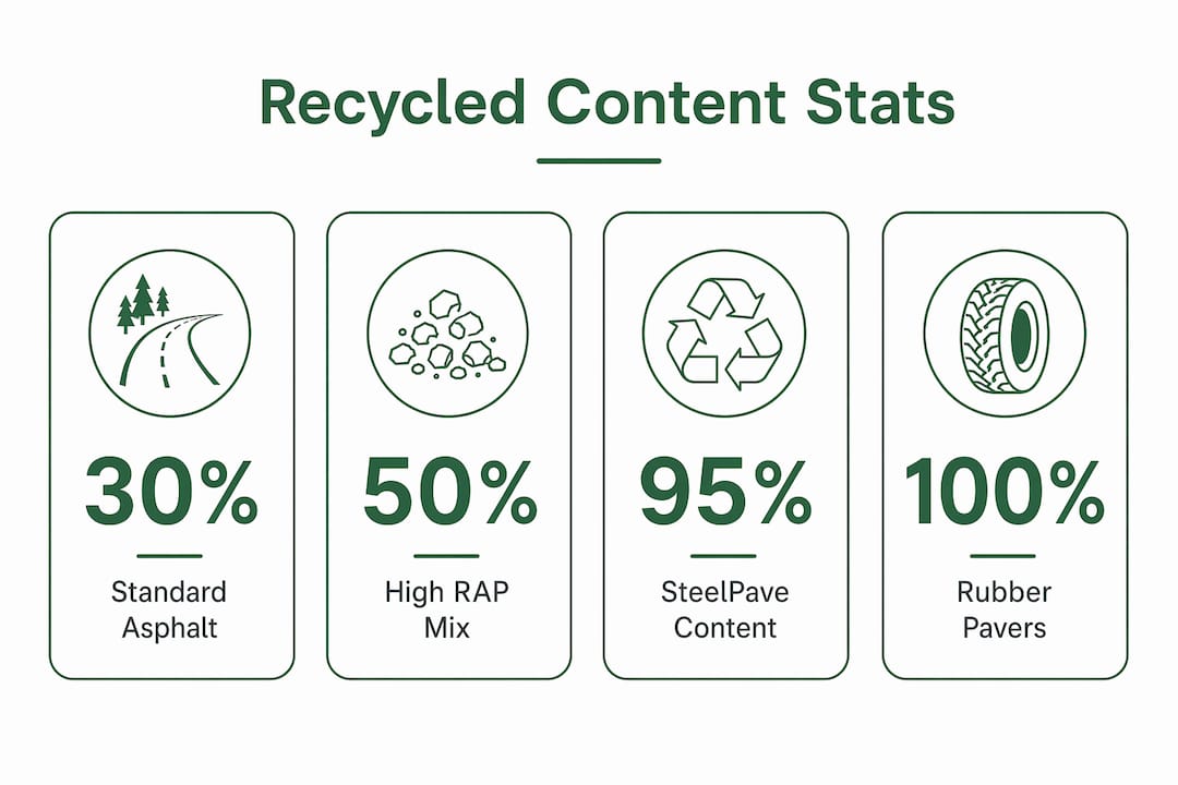 Infographic showing key recycled content percentages for paving materials