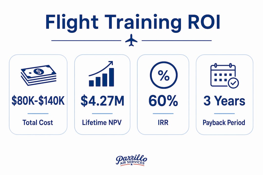 Infographic showing flight training costs and financial returns