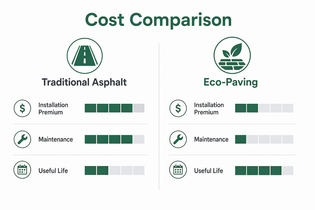 Infographic comparing eco-paving and traditional pavement costs