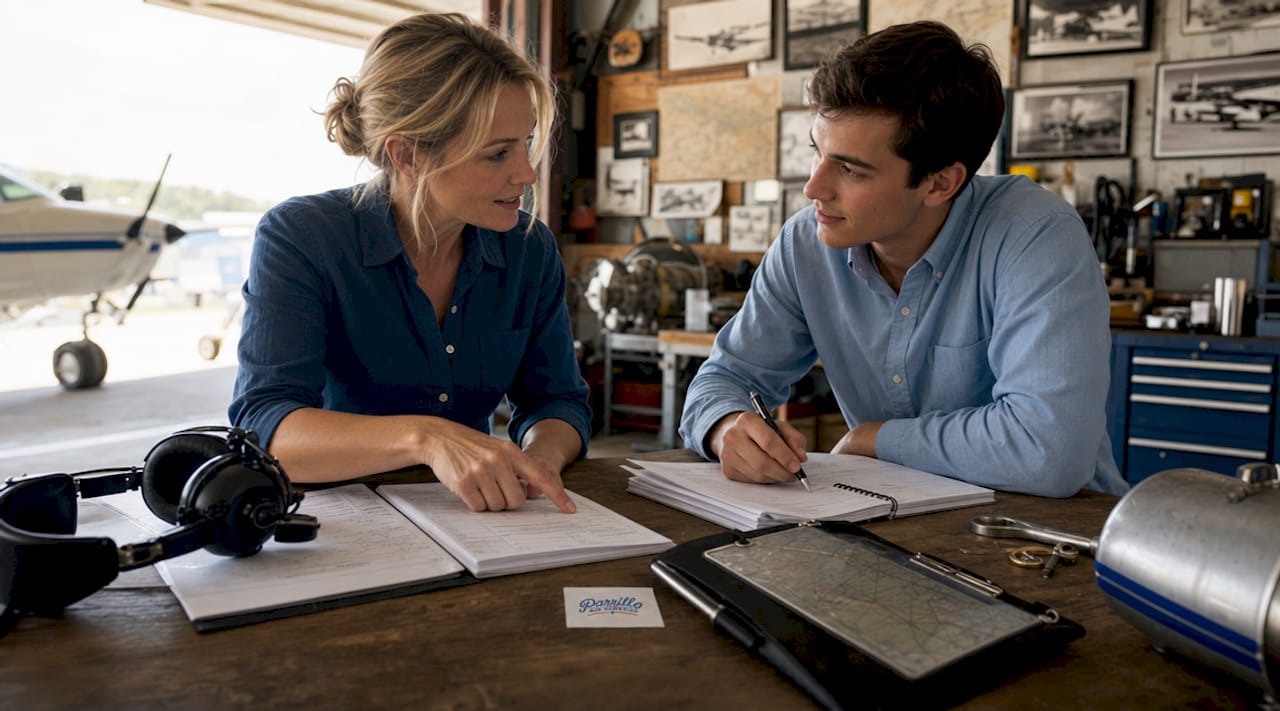 Pilot mentor advising student pilot