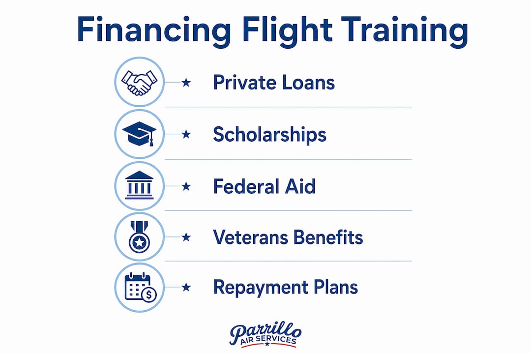 Infographic displaying flight training financing options in steps
