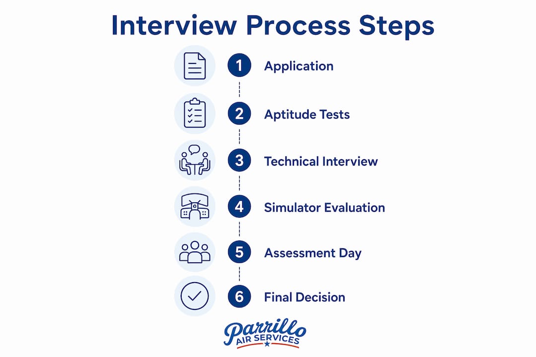 Infographic showing pilot airline interview steps