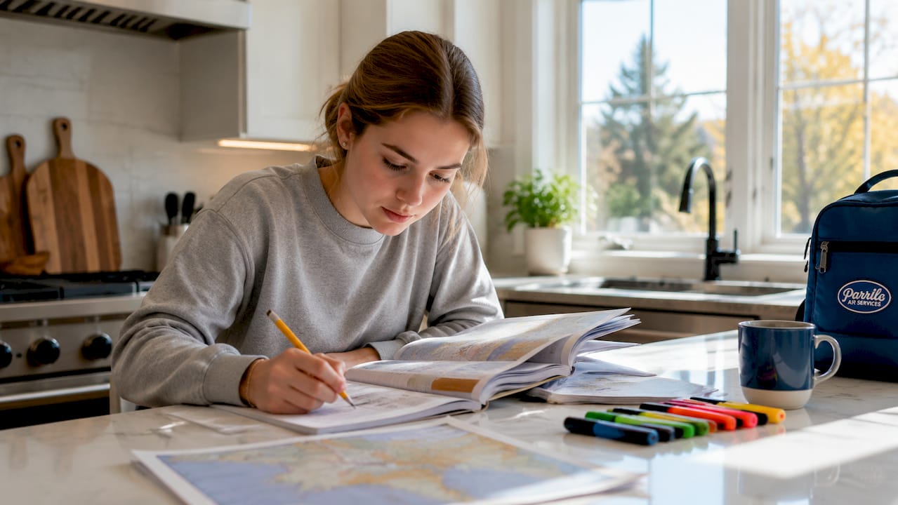 Pilot studying aviation ground school materials
