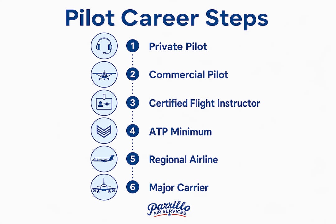 Infographic outlining pilot career progression steps
