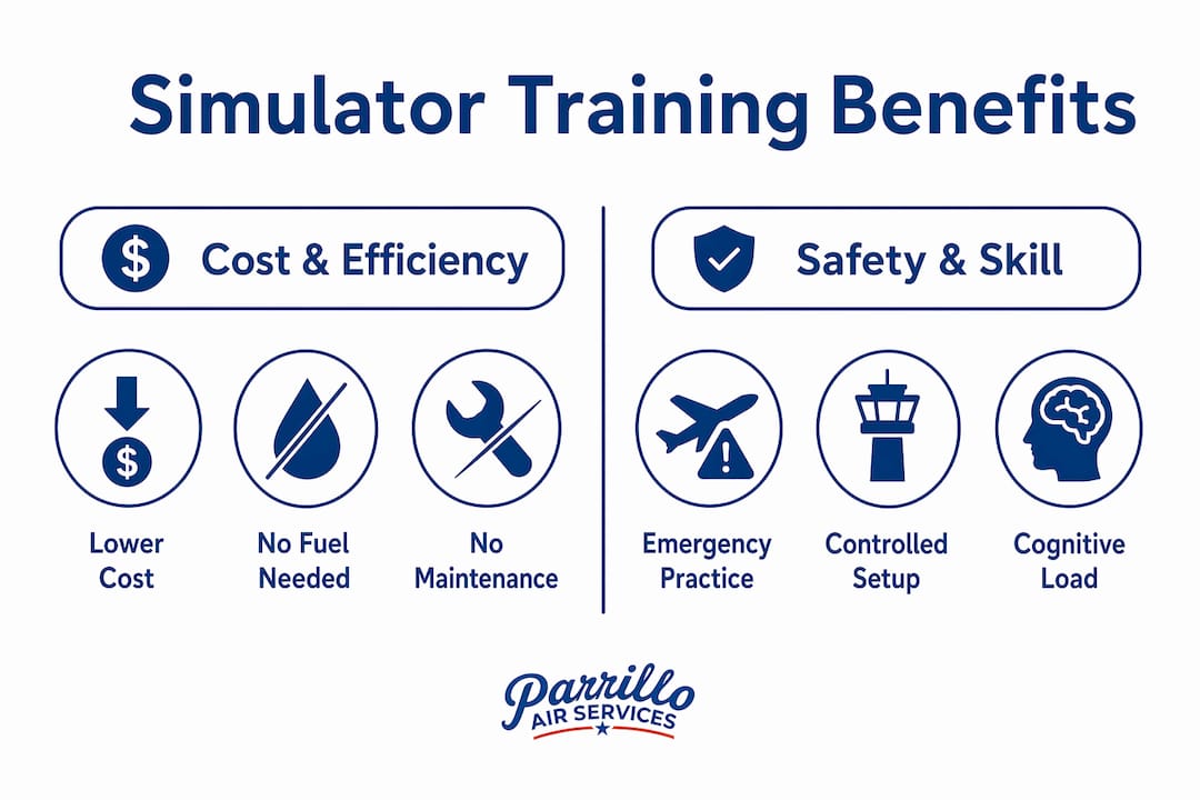 Infographic comparing cost and safety benefits of simulator training