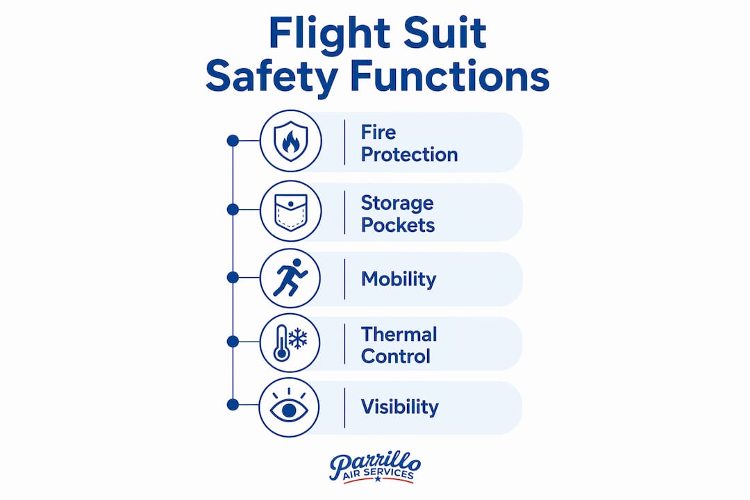 Infographic illustrating flight suit safety functions