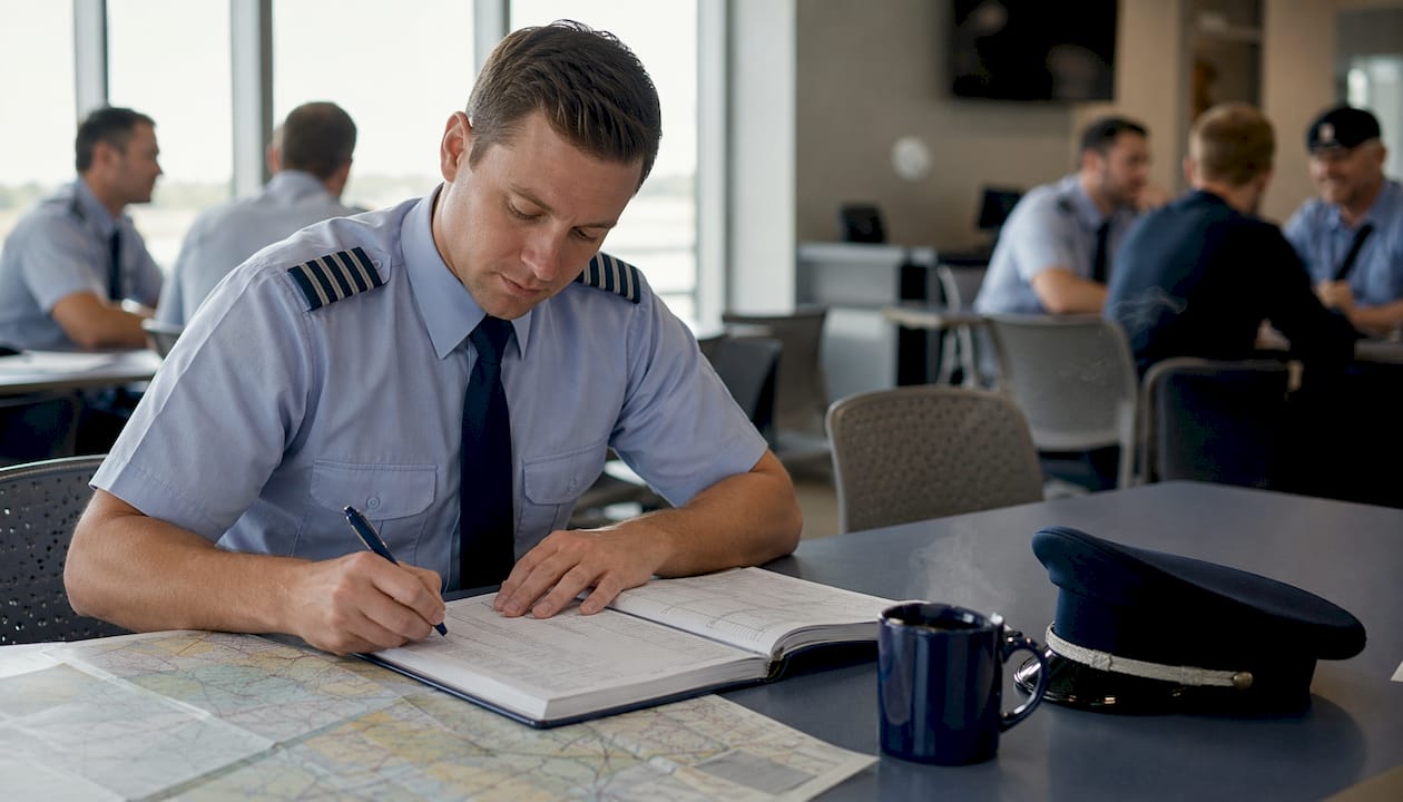 Pilot logging turbine flight hours in logbook
