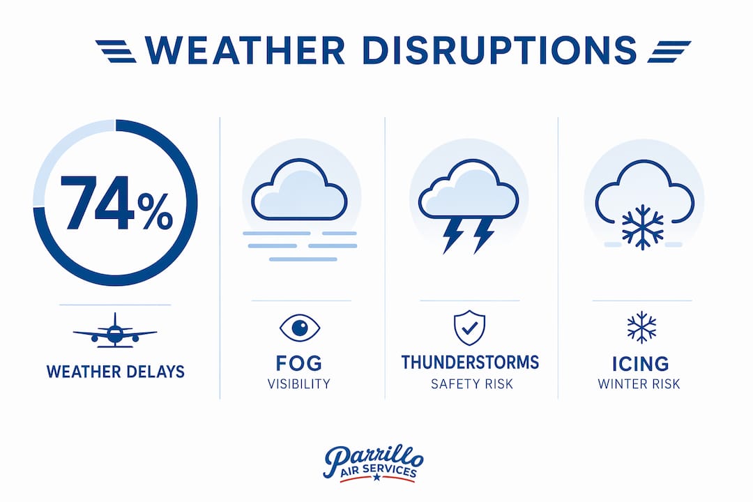 Infographic illustrating main weather disruptions for flight training