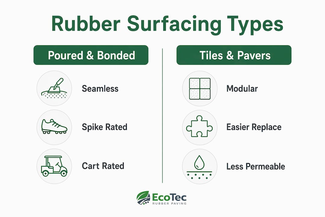 Infographic comparing types of rubber surfacing for golf entrances