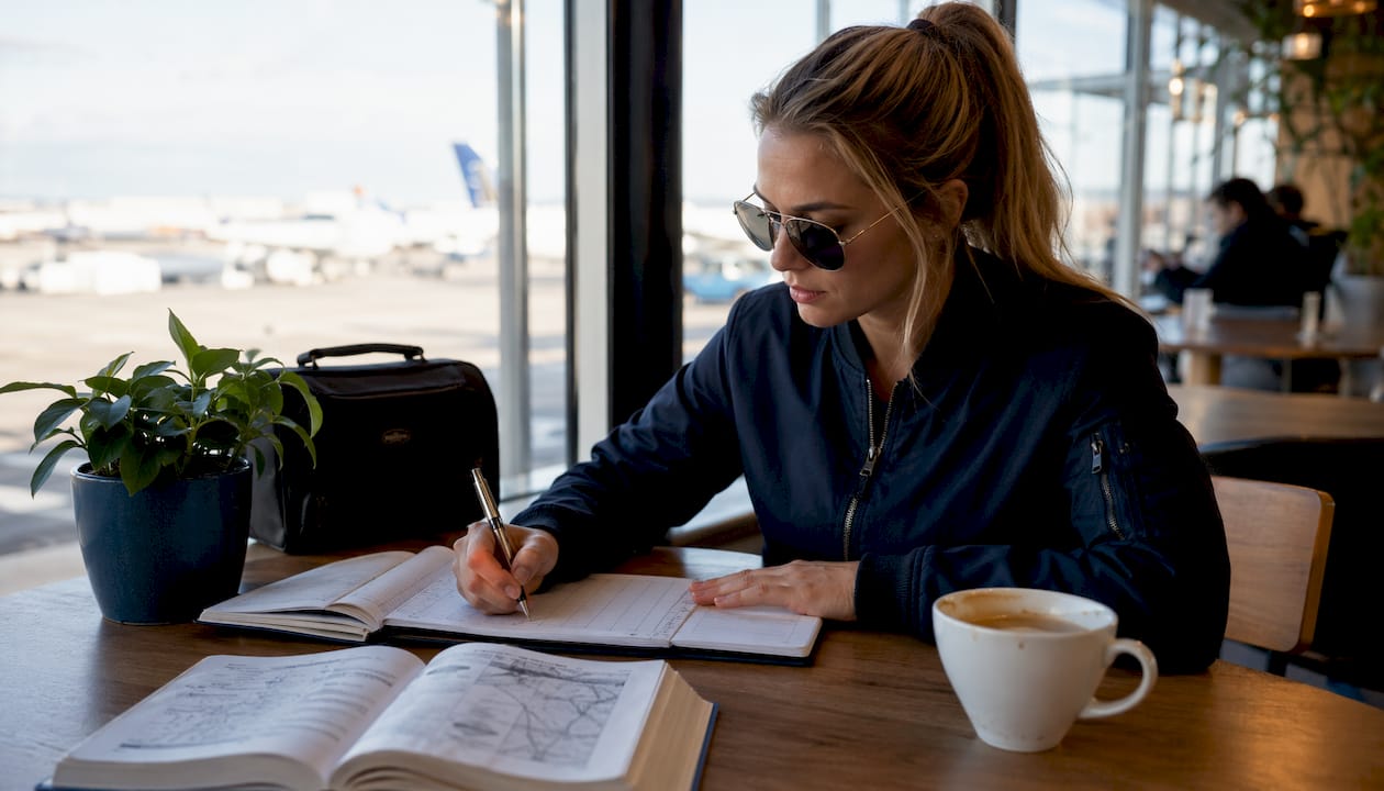 Hands logging flight categories on tablet