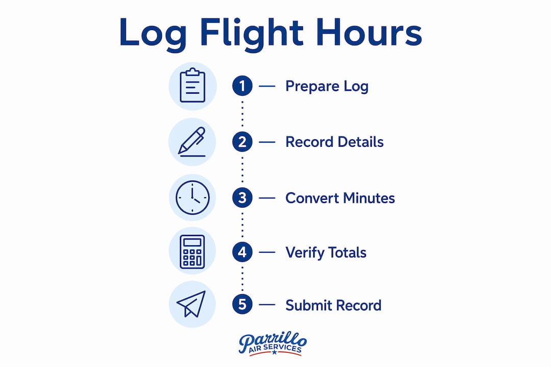 Infographic showing flight hour logging steps