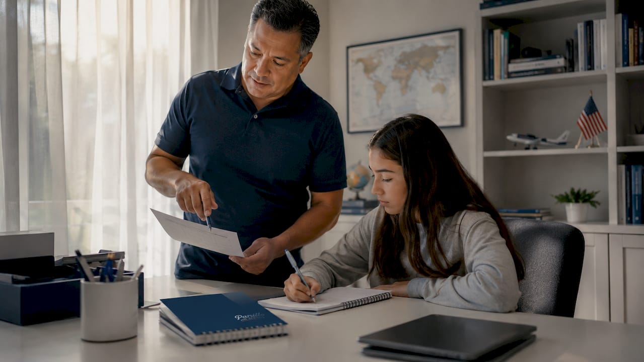Father discussing training schedule with daughter