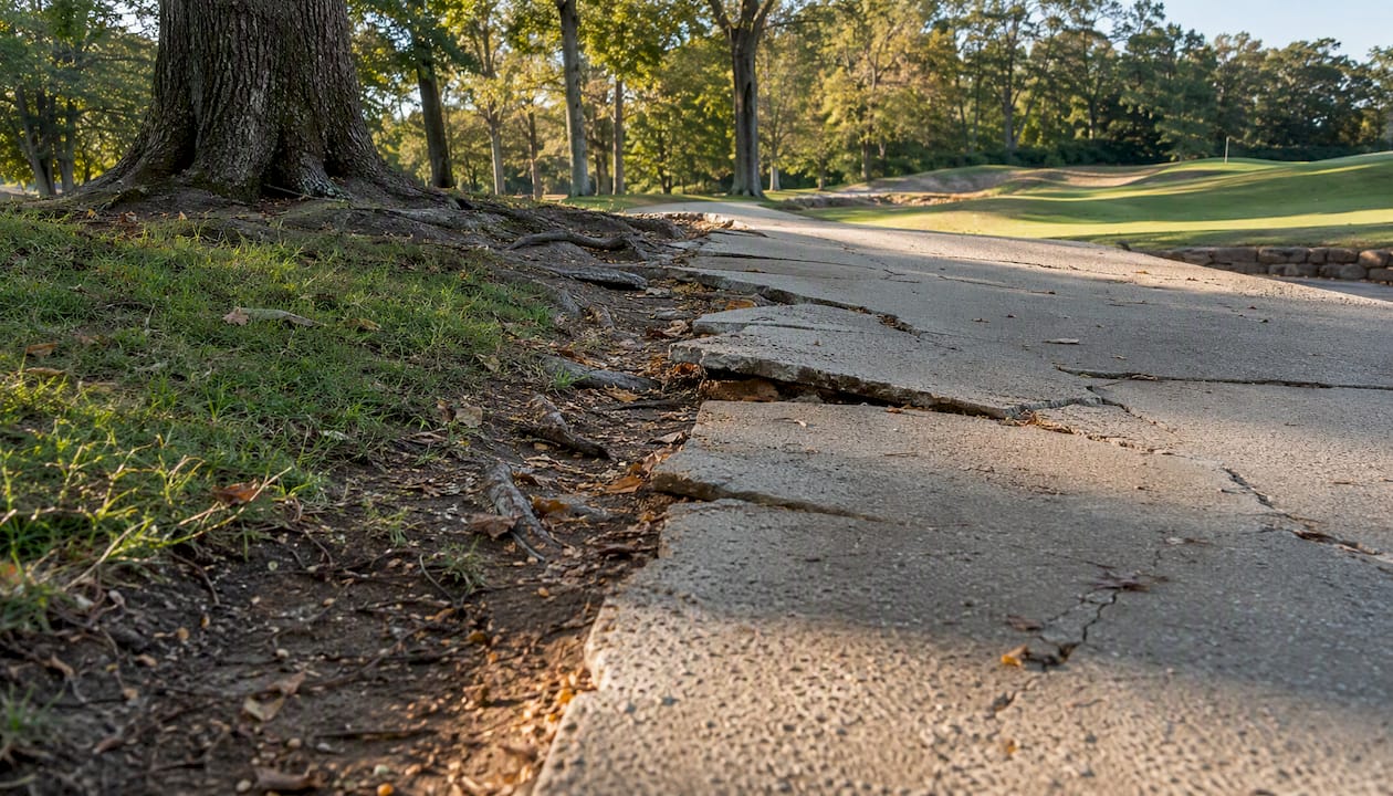 Concrete path heaved by tree roots