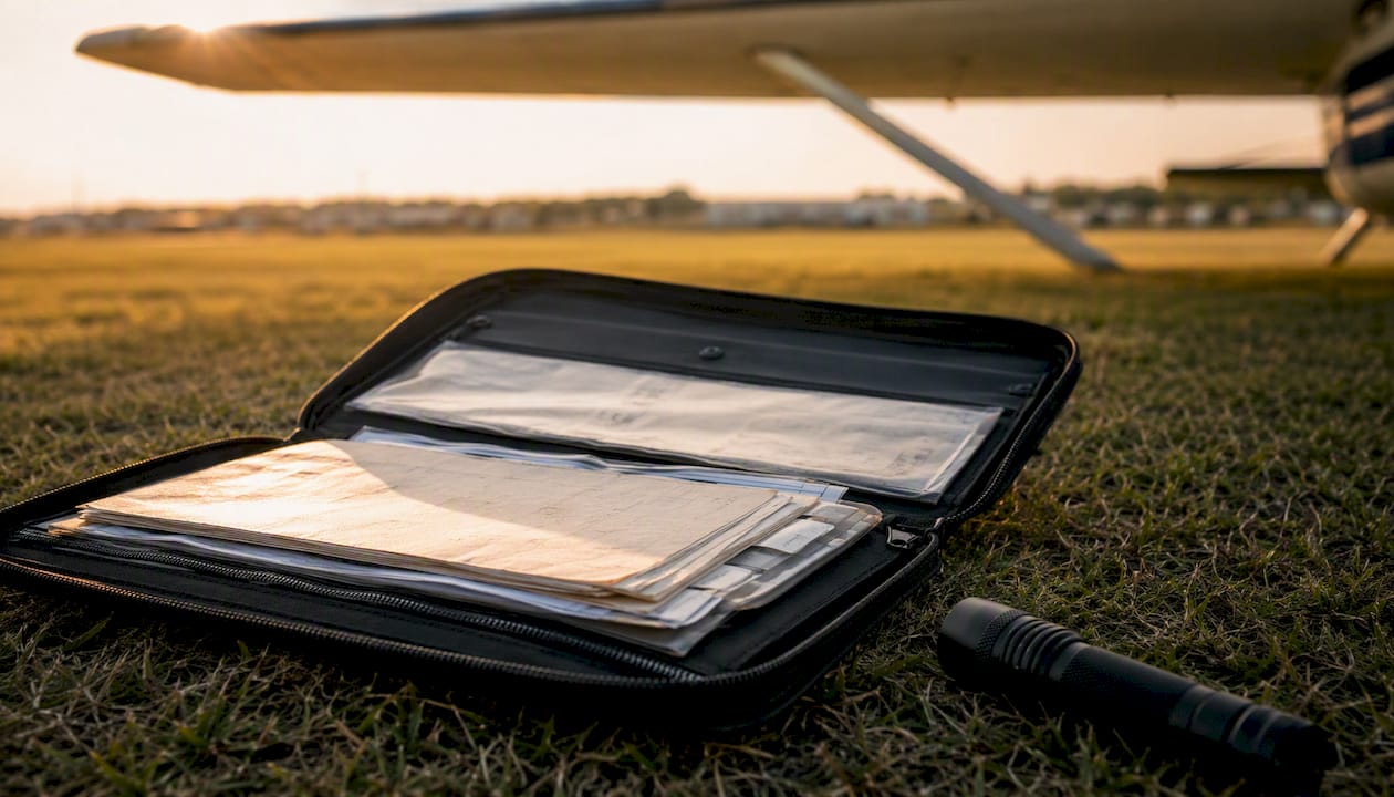 Open aircraft document pouch during preflight