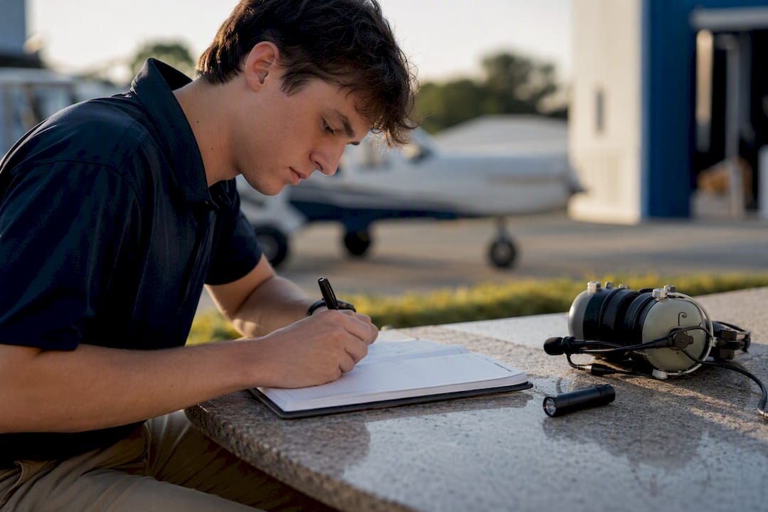 Student pilot logging flight details